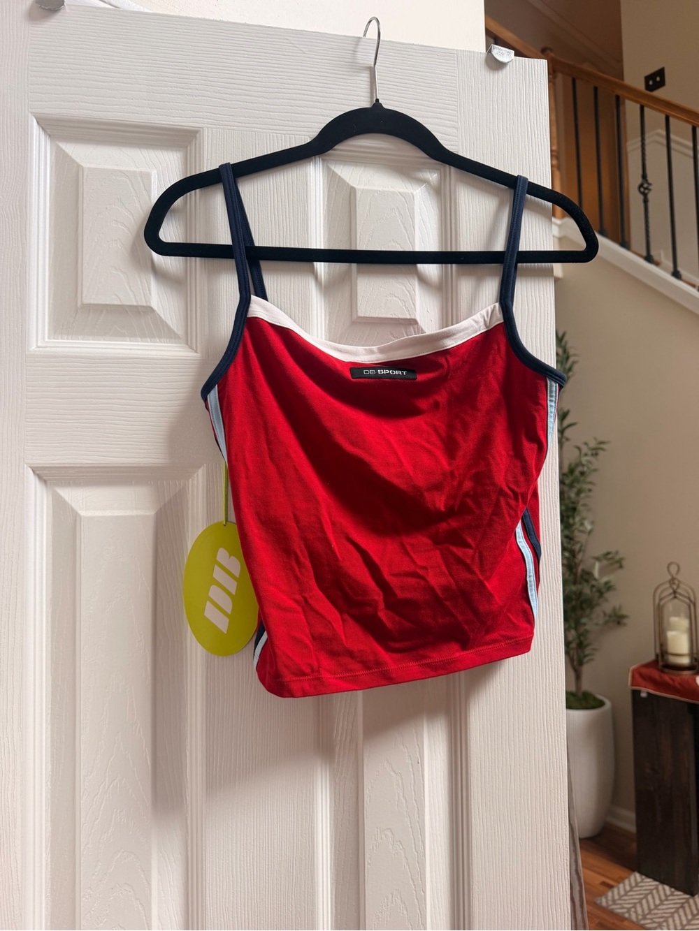 Red Tank Top with Navy Trim and Front Logo